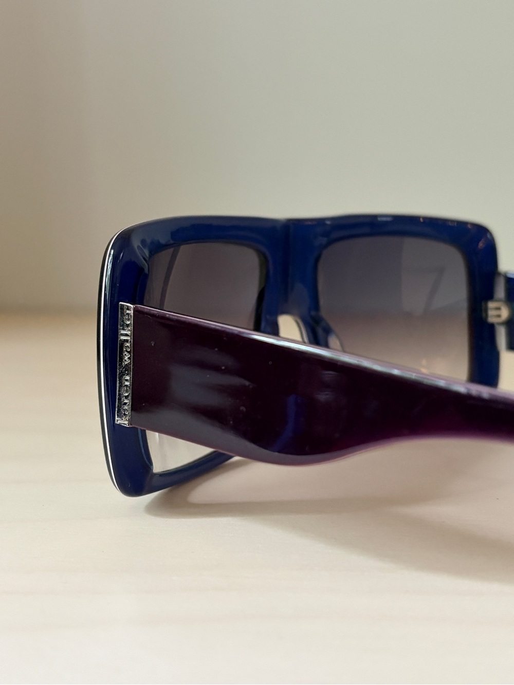 Karen Walker Oversized Black-Plum Sunglasses with Cobalt Inner Frame - Picture 9 of 11